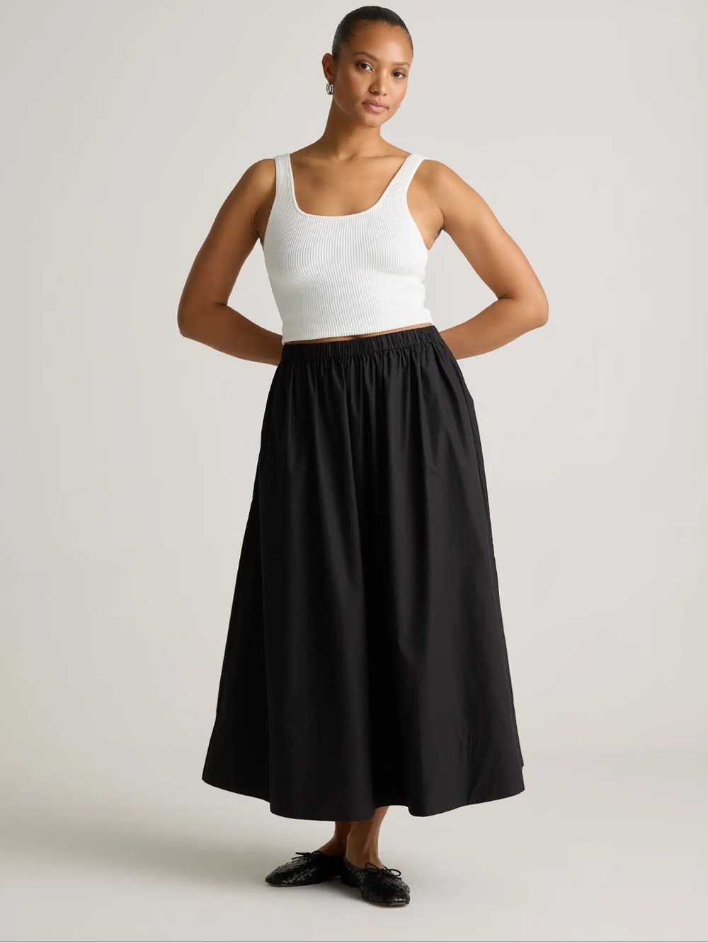 Quince 100% Organic Cotton Poplin A-line Maxi Skirt Size Medium Black